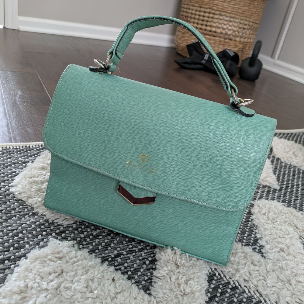 Chic Green and Blue Crossbody Bag with Structured Design